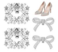 2 Pair Rhinestone Shoe Clips for Women - Rhinestone Bow & Square Detachable Clips, Bow Clips for Women Dress Shoes, Detachable Classic Fashion Sparkling Bow Heels Shoe Charms for Bridal Wedding