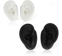 2 Pair Silicone Ear Model, Left and Right Soft Flexible Model Fake Ear Piercing Practice for Jewelry Display Mannequin Teaching Instruction (Black and White)