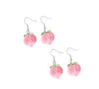 2-Pair Silver Fish Hook Translucent Pink Plastic Peach Dangle Earrings - Sweet Fruity Cottagecore Summer Cute Statement Jewelry for Women