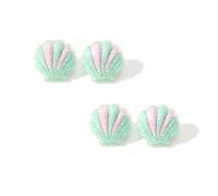 2-Pair Silver Post Pastel Mint Pink Iridescent Rhinestone Plastic Scallop Shell Stud Earrings - Mermaidcore Oversized Beach Summer Coastal Cottagecore Novelty Statement Jewelry for Women