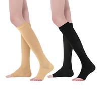 2 Pair Toeless Compression Socks for Women, S/M Open Toe Compression Stockings, Flight Sock for Woman, Support Varicose Veins Socks for Women Maternity Pregnancy Running Flying Travel Work(UK3-6)