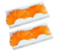 2 Pair Unique Women Eyelashes Colorful Feather Lashes Stage Show False Eye Lashes Eye Makeup Accessories for Halloween Orange
