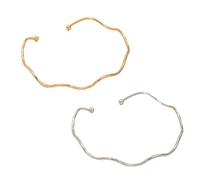 2-Pair Wavy Open Choker Set - Gold & Silver Trendy Geometric Chunky Necklaces, Punk Rock Hip Hop Statement Jewelry for Women