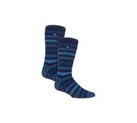 HEAT HOLDERS 2 Pack Mens Slipper Socks with Grippers Winter Anti slip Cosy Socks | Fleece Warm Socks (6-11, Navy/Denim)