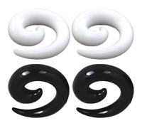 2 Pairs 10 mm(00 G) Black White Acrylic Spiral Snail Taper Plugs Tunnel Ear Stretcher Expander Kit Gauges Gage Stretching Kit Swirl Ears Tunnels Earrings Plugs Set Body Piercing Jewelry Women Men
