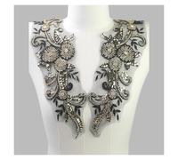 2 Pairs 3D Pin Beads Sequin Lace Embroidery Pair Flower Patches Clothing Accessories (Gold Black)