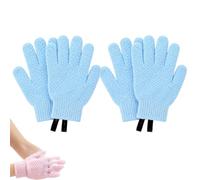 2 Pairs 3D Textured Five-Finger Exfoliating Bath Glove, Deep Body Scrub Mitts for Shower, Cleansing, Lathering and Massage, Gentle Dead Skin Remover, Soft Flexible Fit, for Men & Women (Blue)