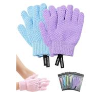2 Pairs 3D Textured Five-Finger Exfoliating Bath Gloves,Deep Body Scrub Mitts for Shower,Body Scrub Shower Mitts for Cleansing, Lathering and Massage,Nylon Washcloth Towel for Women & Men，2 Pairs-3