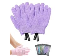 2 Pairs 3D Textured Five-Finger Exfoliating Bath Gloves,Deep Body Scrub Mitts for Shower,Body Scrub Shower Mitts for Cleansing, Lathering and Massage,Nylon Washcloth Towel for Women & Men，Purple*2