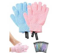 2 Pairs 3D Textured Five-Finger Exfoliating Bath Gloves,Deep Body Scrub Mitts for Shower,Body Scrub Shower Mitts for Cleansing, Lathering and Massage,Nylon Washcloth Towel for Women & Men，2 Pairs-2