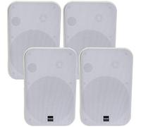 (2 PAIRS) 4x WHITE 6.5” 200W Stereo Loud Speakers & Wall Mounting Brackets -8Ohm Low Impedance- 2-Way Hi-Fi Background/Surround Sound Powerful MOISTURE RESISTANT Speaker Set - 27cm x 18cm