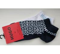 2 Pairs 5.5-8 HUGO BOSS Navy White Low Cut Trainer Socks Cotton Mens HB4
