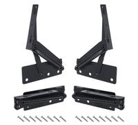 2 Pairs 80 Degree Foldable Lifting Bracket, Spring Hinge of Elevator, Workbench Hinge Black with Screws