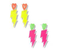 2 Pairs 80s 90s Neon Acrylic Earrings for Women Retro Glow Party Accessories for 80s Theme Party Halloween & Costume, Standard, Acrylic, No Gemstone
