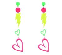 2 Pairs 80s 90s Neon Earrings for Women, Acrylic Retro Heart & Lightning Bolt Dangle Neon Earrings for 80s 90s Theme Party Accessories Glow Party Jewelry