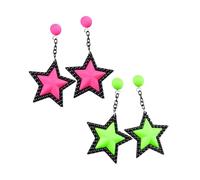 2 Pairs 80s 90s Neon Earrings for Women Retro Acrylic Drop Dangle Jewelry Accessories for 1980s Theme Disco Halloween Glow Party, Standard, Acrylic, No Gemstone