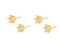 2 Pairs 925 Sterling Silver 6 Pongs Stud Post Earring Base Blank Earwires Cabochon Setting for 3mm Round Gemstone DIY Jewelry Gift for Women(Gold Color)