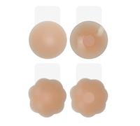 2 Pairs Adhesive Bra, Nippleless Covers, Silicone Breast Lift Pasties 4.1inch Diameter, Strapless Backless Bra Push up Silicone Bra, Reusable Breast Lift Pasties for A-D Cup Beige