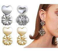 2 Pairs Adjustable Magic Earring Lifters Hypoallergenic Earring Backs Love Heart Stud Back for Droopy Ears(Gold+Silver)
