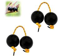 2 Pairs African Percussion Balls with String, African Percussion Ball with Strings, Handcrafted Rhythmic Kashaka Instrument, Single Hand Balls, Rhythmic Instrument, For Beginners (Black)