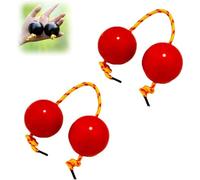 2 Pairs African Percussion Balls with String, African Percussion Ball with Strings, Handcrafted Rhythmic Kashaka Instrument, Single Hand Balls, Rhythmic Instrument, For Beginners (Red)