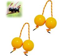 2 Pairs African Percussion Balls with String, African Percussion Ball with Strings, Handcrafted Rhythmic Kashaka Instrument, Single Hand Balls, Rhythmic Instrument, For Beginners (Yellow)