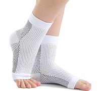 2 Pairs Ankle Support Brace, Soothe Socks for Neuropathy, Ankle Compression Foot Sleeve with Arch Support, for Ligament Damage Neuropathy Pain Relief Sports Protect Injury Recovery (L,White)