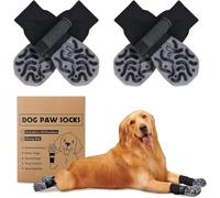 2 Pairs Anti Slip Dog Paws Stop Licking Dog Grip Socks Pet Paw Protector Dog Boots Claw Socks Shoes with Adjustable Strap (GREY, L)