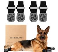 2 Pairs Anti Slip Dog Socks Paws Stop Licking, Dog Paw Protectors with Adjustable Strap, Walking Boots for Injured Paws, Suitable for Senior Dogs Hardwood Floors Indoor Walking (Black+Grey, XL)