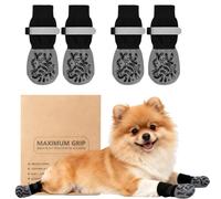 2 Pairs Anti Slip Dog Socks Paws Stop Licking, Dog Paw Protectors with Adjustable Strap, Walking Boots for Injured Paws, Suitable for Senior Dogs Hardwood Floors Indoor Walking (Black+Grey, S)