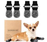 2 Pairs Anti Slip Dog Socks Paws Stop Licking, Dog Paw Protectors with Adjustable Strap, Walking Boots for Injured Paws, Suitable for Senior Dogs Hardwood Floors Indoor Walking (Black+Grey, XS)