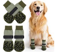 2 Pairs Anti Slip Dog Socks Paws Stop Licking with Grips (Green, M)