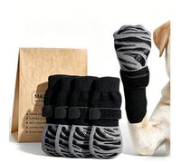 2 Pairs Anti Slip Dog Socks with Grips, Adjustable Dog Shoes Paw Protectors Boots, Pet Socks Stop Licking for Injured Paws Hot/Cold Pavement, Floor Protection and Fit 17.5-22.5 kg of Dogs (Black)