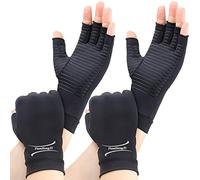 2 Pairs Arthritis Gloves,Copper Compression Arthritis Gloves,Fingerless Hand Gloves for Women and Men,Carpal Tunnel, RSI Osteoarthritis,Computer Typing, and Everyday Support (Black, Large)