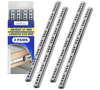 2 Pairs Ball Bearing Drawer Runners 278 mm x H 17 mm - Telescopic Draw Runners Replacement Have a Partial Extension of 202 mm - Warranty 10 Years - MONTERAL