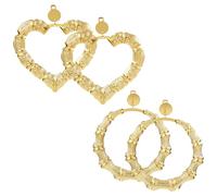 2 Pairs Bamboo Earrings Big Gold Heart Earrings 80s 90s Door Knocker Earring Trendy Hip Hop Jewelry Clothing Accessories Large Round Hearts Design for Women Mother Festival Gifts