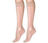 2 Pairs Barely Black Knee Highs 20 Denier Smooth Knit Casual Knee High Pop Socks with Comfort Top Tights