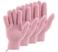 2 Pairs Bath Exfoliating Gloves for men and women - CLEEDY 4 Pcs Heavy and Large Exfoliating Gloves Scrubbing for Shower, Spa, Massage - Scrub Exfoliating Mitts for Body, Face, Hand and Foot (pink)