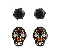 2 Pairs Black Punk Animal Bat Round Ball Stud Earrings Set for Women Man, Gothic Vampire Fans' Bat Stud Earrings Halloween Jewelry, Zinc, No Gemstone