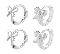 2 Pairs Bow Hoop Earrings, Sliver Small Bow Knot Hoop Earrings Sweet Bowknot Round Earrings Lightweight Dainty Ribbon Earrings Stylish Pierced Bow Jewelry Gifts for Women Girls