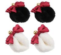 2 Pairs Bowknot Bear Ear Hair Clips Plush Hairpin with Bells | Double Bow Shape, Ribbon and Cloth Finish, Hair-friendly Grip, for Buns, Braids, Photo Shoots, Activities