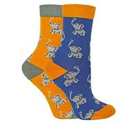 2 Pairs Boys Bamboo Socks | Mr Heron | Kids Animal Patterned Socks | Novelty Design (2-3 Years, Elephants)