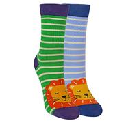 2 Pairs Boys Bamboo Socks | Mr Heron | Kids Animal Patterned Socks | Novelty Design (2-3 Years, Lions)