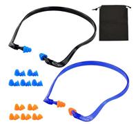 2 Pairs Caps Banded Ear Plugs with 10 Pcs Silicone Replacement Earplugs Reusable and 1 Waterproof Black Oxford Carry Bag, Soundproof Banded Earplugs for Hearing Protection Noise Reduction