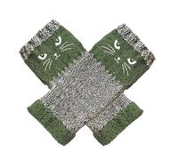 2 Pairs Cat Embroidery Splicing Knitted Gloves, Leaky Finger Casual Women's Glove with Cat Face, Cute Warm Knitted Fingerless Gloves for Winter Wear
