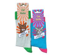 2 Pairs Cats Forever Novelty Crew Socks, His and Hers Design, Blue and Grey, UK Sizes 4-8 and 6-11