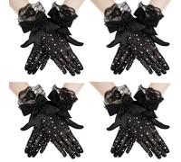 2 Pairs Charming Elegant Women Lace Gloves Cute Soft Black Bow-Tie Lace Gloves Breathable Non-Slip Mesh Glove for Women Dress Stretch Glove for Womens Princess Wedding Tea Party Cocktail Halloween