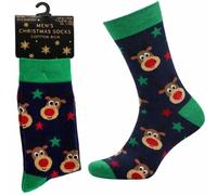 2 Pairs Christmas Socks Men, Winter Printed Cotton Warm Mens Socks, Christmas Assorted Designs Holiday Gifts for Him UK 6 to 11 (Starry Rudolph)