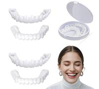 2 Pairs Clip in Instant Veneers Dentures Fake Teeth,False Teeth Veneers Top & Bottom,Temporary Dentures Fake Teeth Confident Instant Smile,Whitening Temporary Tooth for Bad Teeth,Tooth Repair Kit