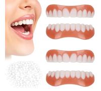 2 Pairs Clip in Veneers Teeth Whitening Instant Veneers Dentures Top and Bottom Set, Missing Tooth Replacement Kit Cosmetic Teeth Veneers Temporary Dentures for Men and Women